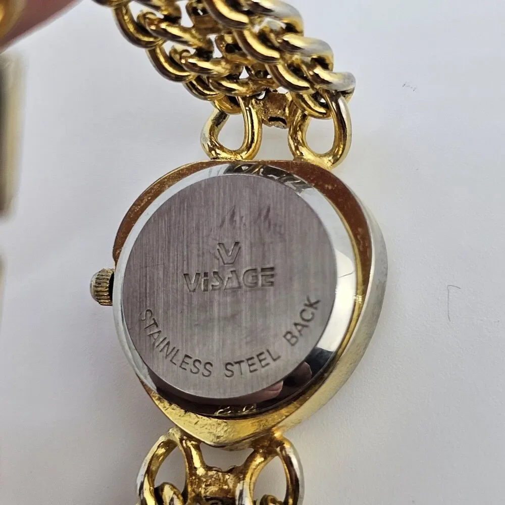 Visage Women's Watch Hearts 21MM White Dial Gold Bracelet Band 6.5